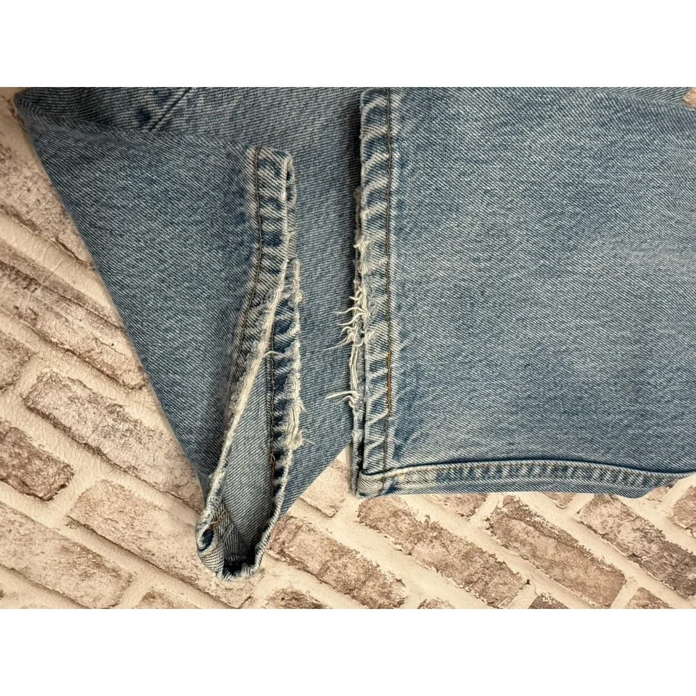 VTG Levis 501 Mens 33x30 Light Wash Jeans  Made USA Ripped Repair Distressed 90s